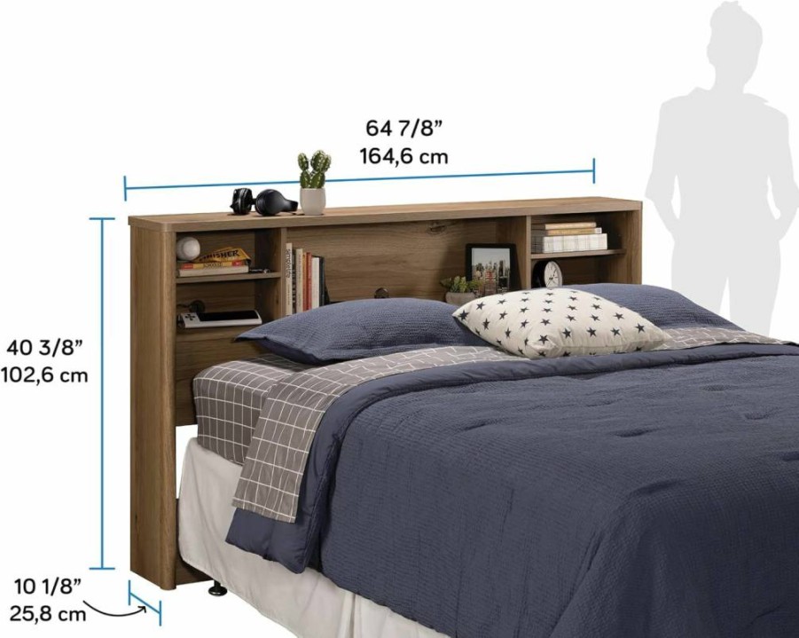 Sauder Dover Edge Full/Queen Bookcase Headboard with Storage in Timber Oak Finish - Stylish Bedroom Furniture