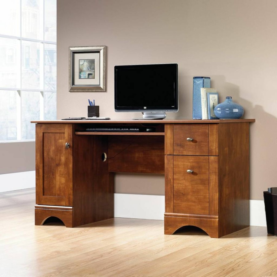 Sauder Laurel Oak Office Desk for Home and Workspace, Stylish and Functional Writing Desk