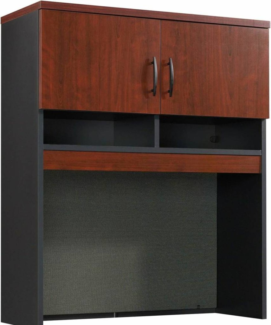 Sauder Via Hutch Computer Desk with Storage Shelves in Classic Cherry Finish for Home Office