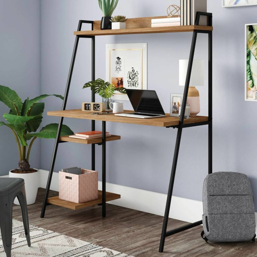 Sauder North Avenue Modern Office Desk With Hutch, Computer Workstation in Sindoori Mango Finish