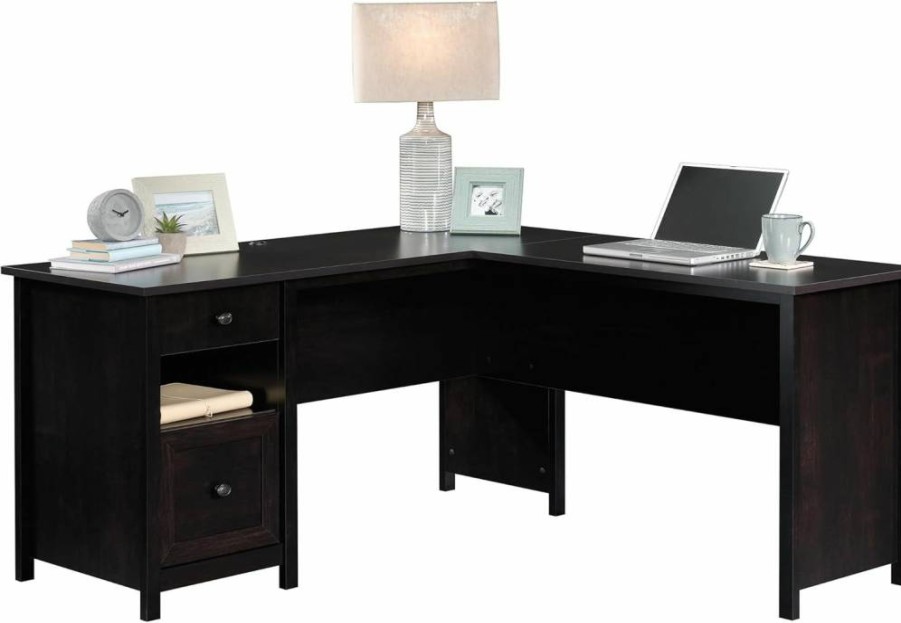 Sauder County Line L-Shaped Desk in Soft White Finish - Stylish Home Office Furniture