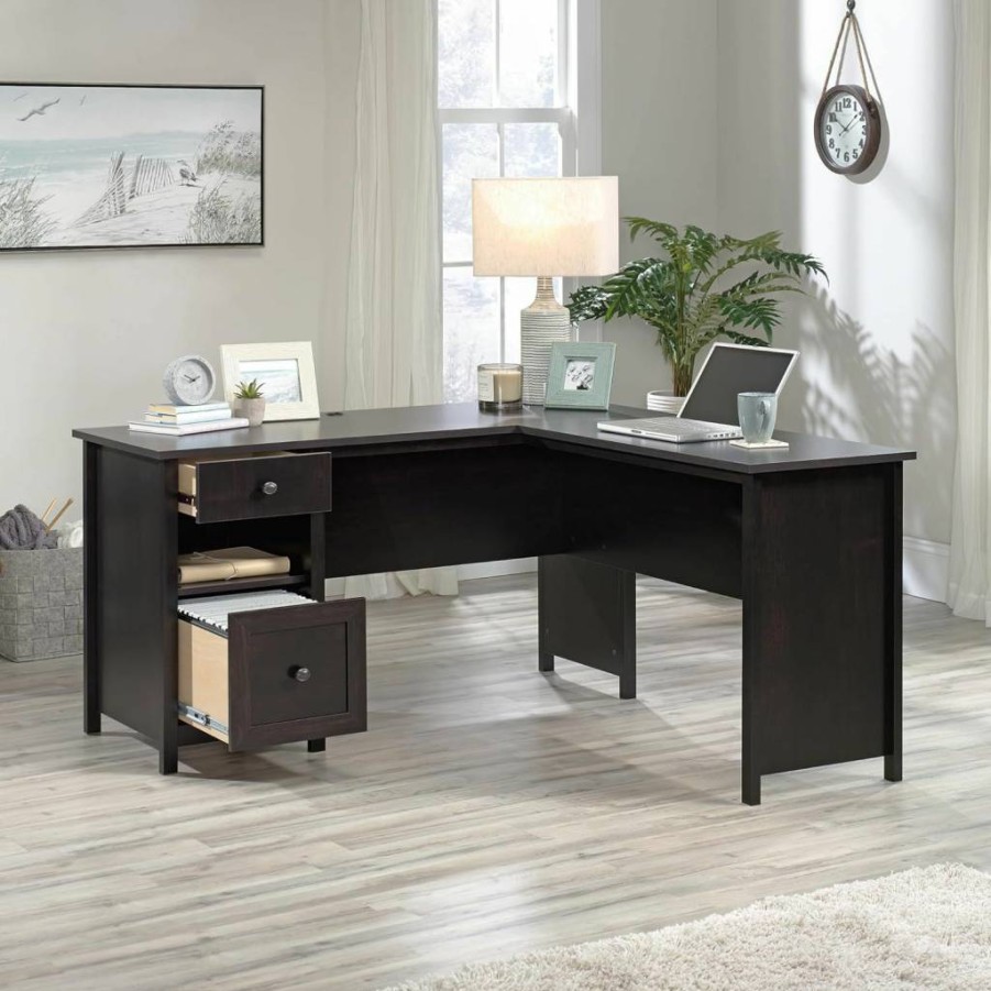 Sauder County Line L-Shaped Desk in Soft White Finish - Stylish Home Office Furniture