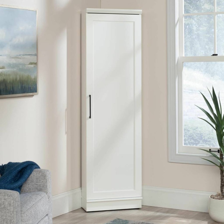 Sauder HomePlus Corner Cabinet with Soft White Finish - Stylish Storage Solution for Living Room or Office