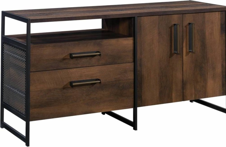 Sauder Briarbrook Modern Credenza Cabinet in Barrel Oak Finish - Stylish Storage Solution for Home or Office