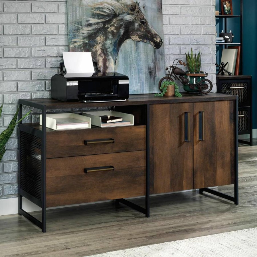Sauder Briarbrook Modern Credenza Cabinet in Barrel Oak Finish - Stylish Storage Solution for Home or Office