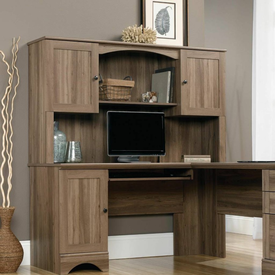 Sauder Harbor View Hutch Rustic Salt Oak Finish 66.14" Wide Country Style Display Cabinet