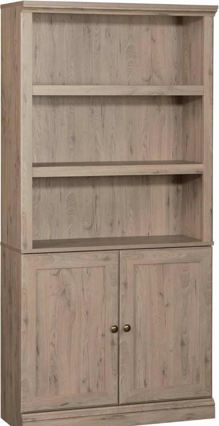 Sauder White Bookcase with Adjustable Shelves and Storage Doors - Modern Library Bookshelf for Home Office