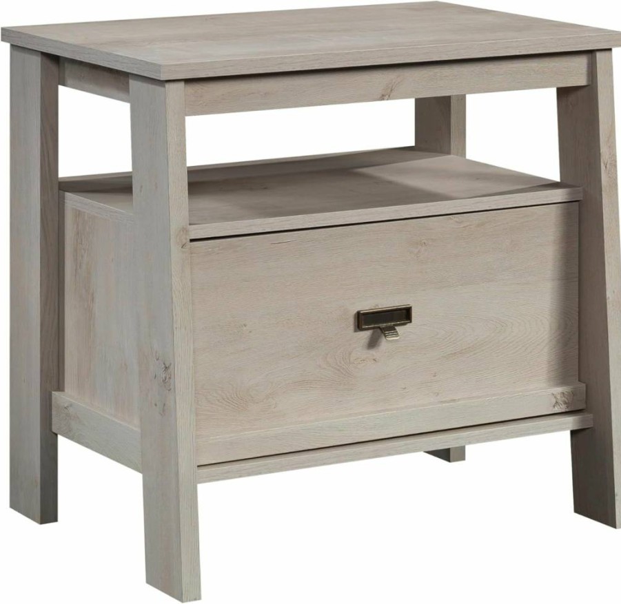 Sauder Trestle Nightstand with Storage - Chalked Chestnut Finish Bedside Table for Bedroom