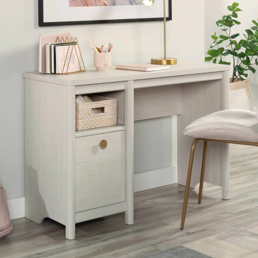 Sauder Dover Edge Home Office Desk with Timber Oak Finish - Modern Wooden Writing Desk for Small Spaces
