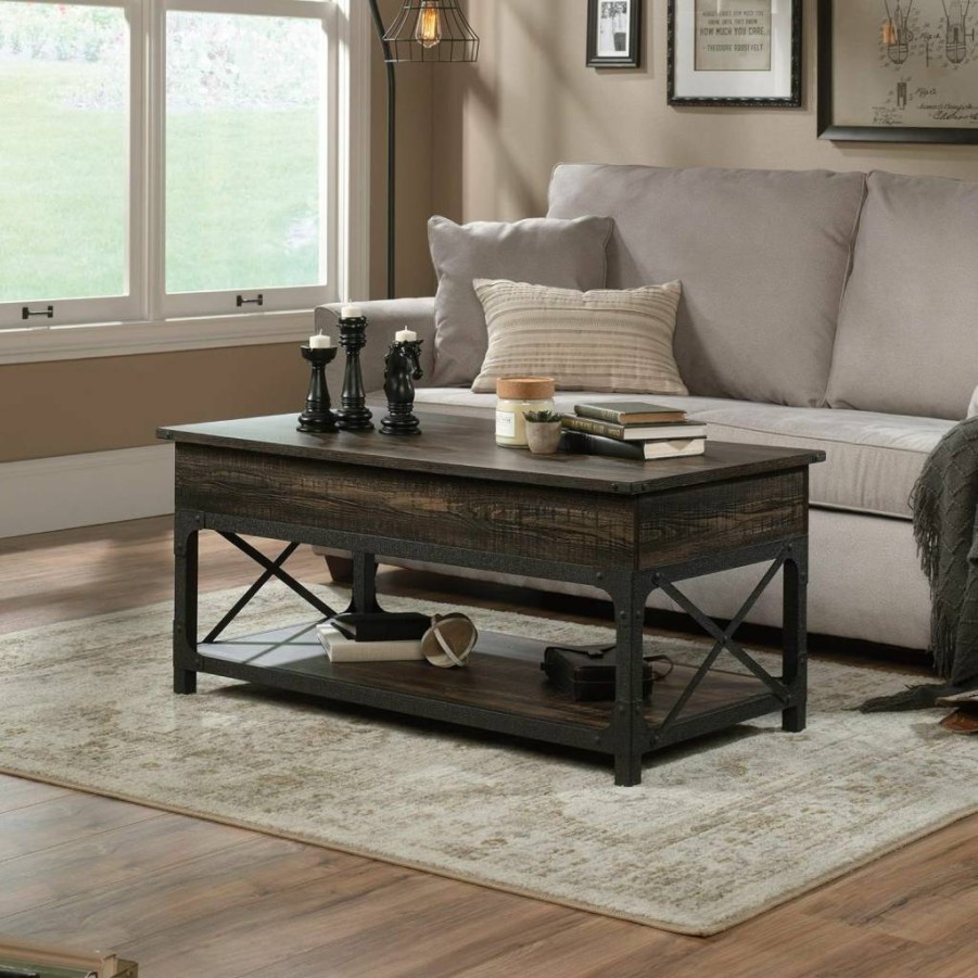 Sauder Milled Mesquite Lift-Top Coffee Table with Storage - Steel River Collection