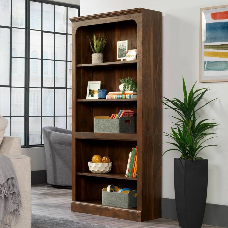 Sauder Grand Walnut 5-Shelf Bookcase, Select Wood Storage Cabinet for Home & Office