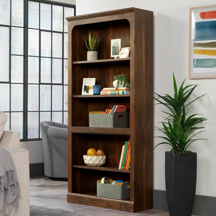 Sauder Grand Walnut Finish 5-Shelf Bookcase, Select Wood Storage Shelf for Home & Office